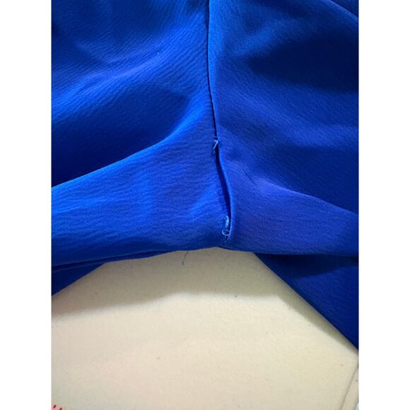 House of Harlow 1960 Blue Satin Long Sleeve V-Neck Wrap Mini Dress Size M - Picture 5 of 8